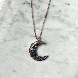 Onyx and Rose Gold Gemstone Crescent Moon Necklace